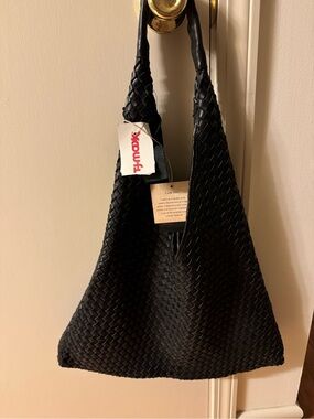 Black Woven Leather Tote